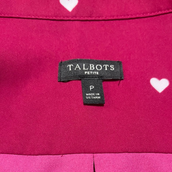 Talbots Fuscia Pink Long Sleeved Button Up Blouse with Whitr Hearts Sz Petite - Picture 13 of 14